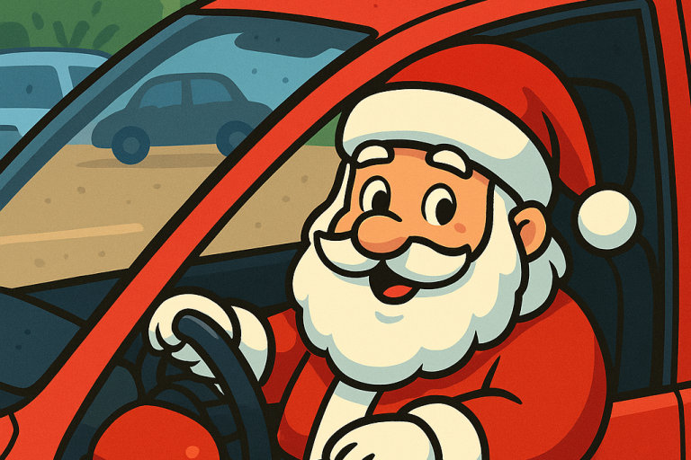 Santa in red car