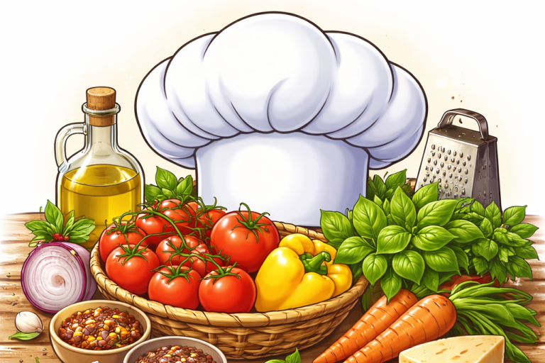 Chefs hat and fresh vegetables