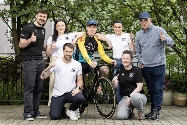 Group with a cyclist