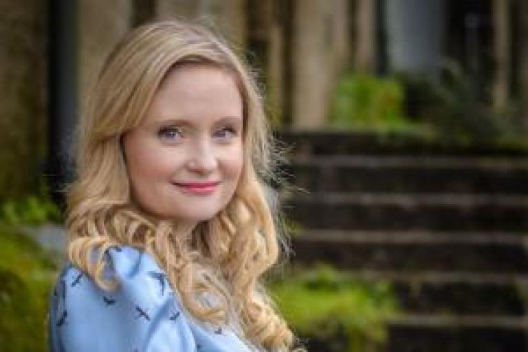 Lady in blue dress