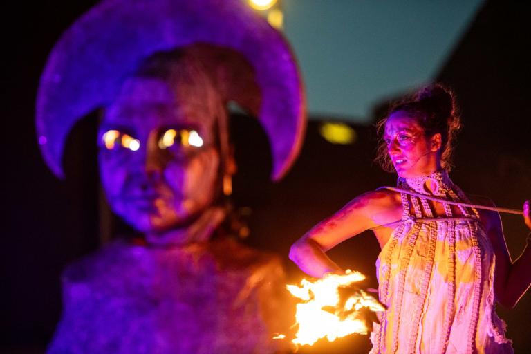 Lady with fire and spooky image