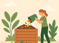Woman and compost bin