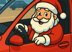 Santa in red car