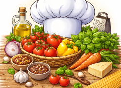 Chefs hat and fresh vegetables