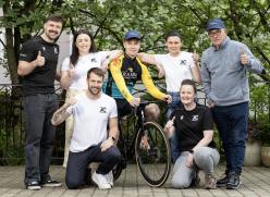 Group with a cyclist