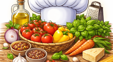 Chefs hat and fresh vegetables