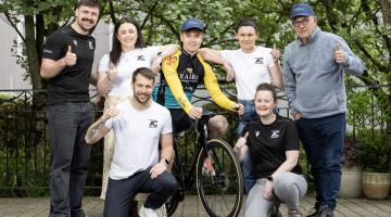Group with a cyclist