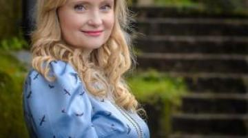 Lady in blue dress